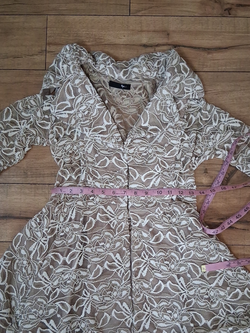 Women's Ivory And Tand Floral Lace Fit-and-Flare Coat Dress Tulle Trim Small - Picture 12 of 16